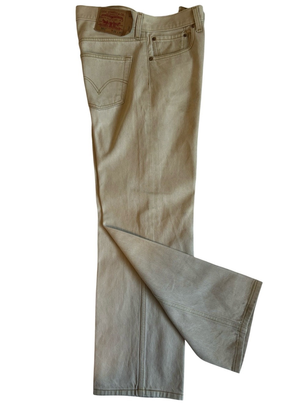 Levis 501 Original Fit Mens Jeans Tan Khaki Button Fly Straight Leg 33x30
